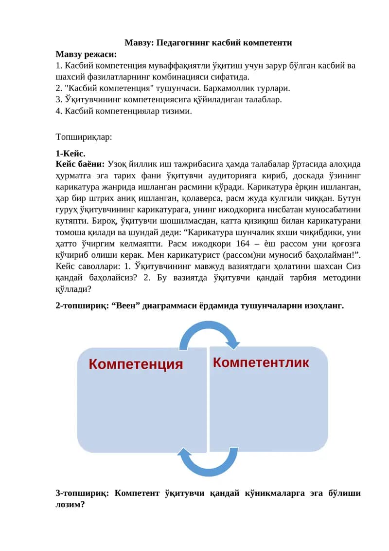 Педагогнинг касбий компетенти