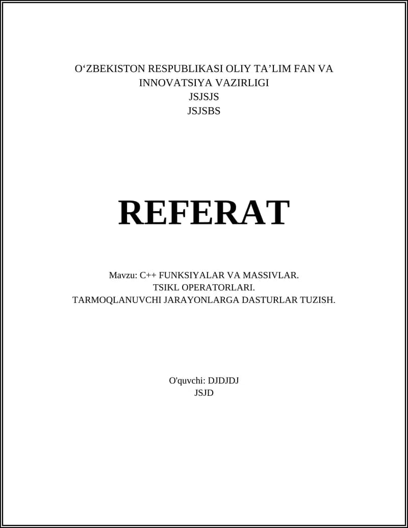 C++ FUNKSIYALAR VA MASSIVLAR