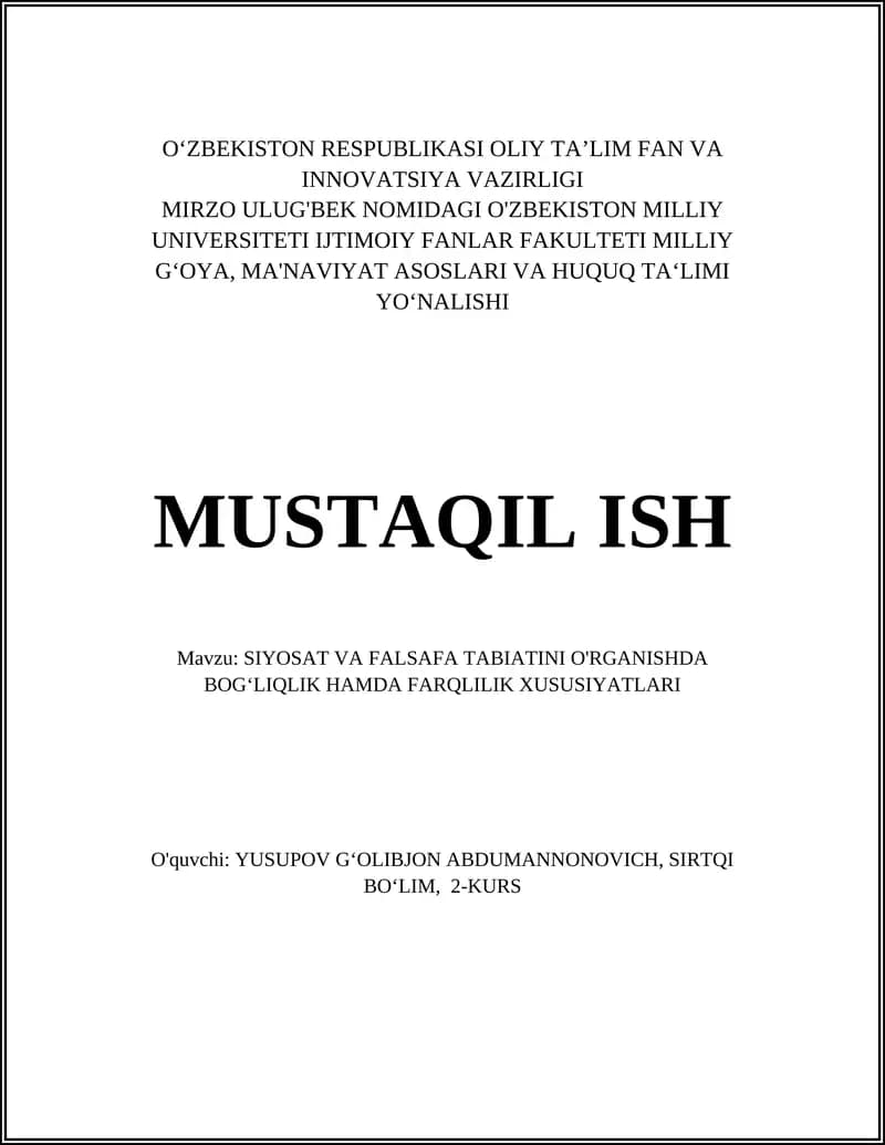 SIYOSAT VA FALSAFA TABIATINI O'RGANISHDA BOG‘LIQLIK HAMDA FARQLILIK XUSUSIYATLARI