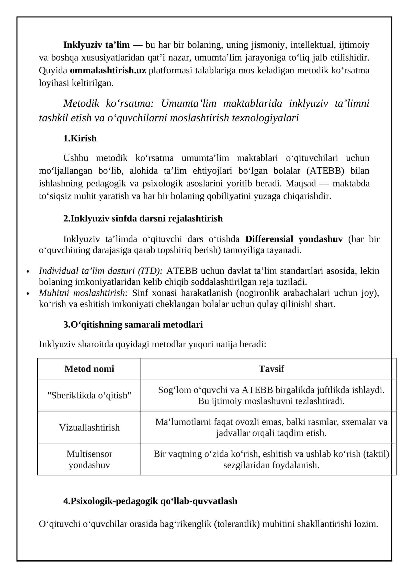 Metodik ko‘rsatma