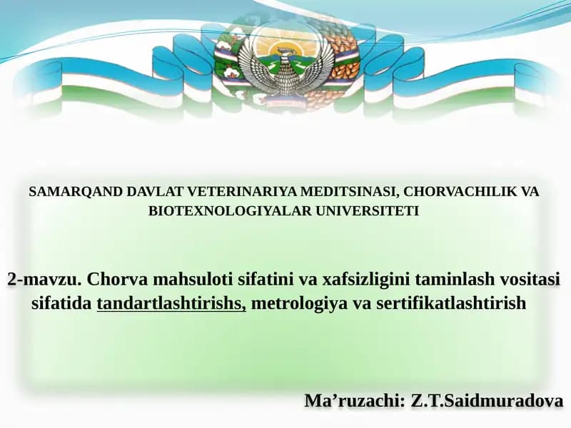 Chorvachilik Mahsulotlari Sifatini Taminlash