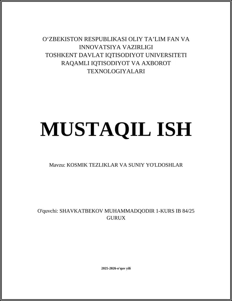 KOSMIK TEZLIKLAR VA SUNIY YO'LDOSHLAR