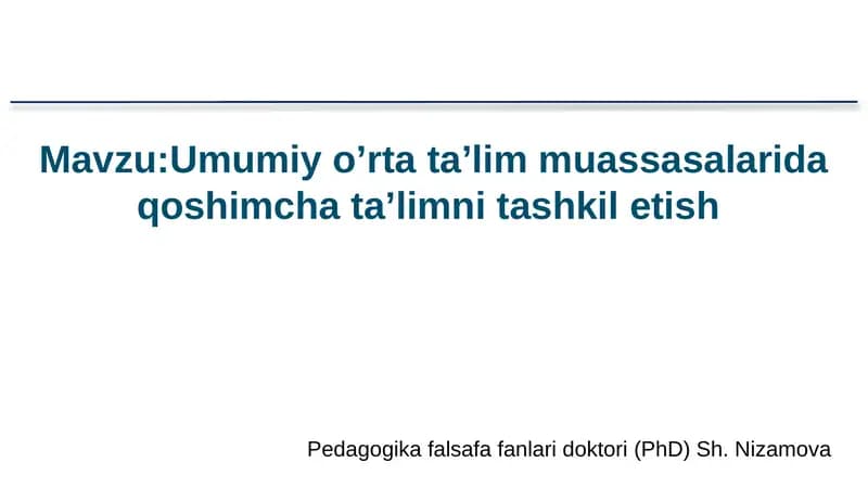 Pedagogika Falsafa fanlaridoktori (PhD) Sh.Nizamova