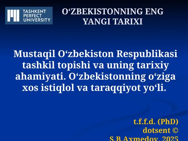 OʻZBEKISTONNING ENG YANGI TARIXI