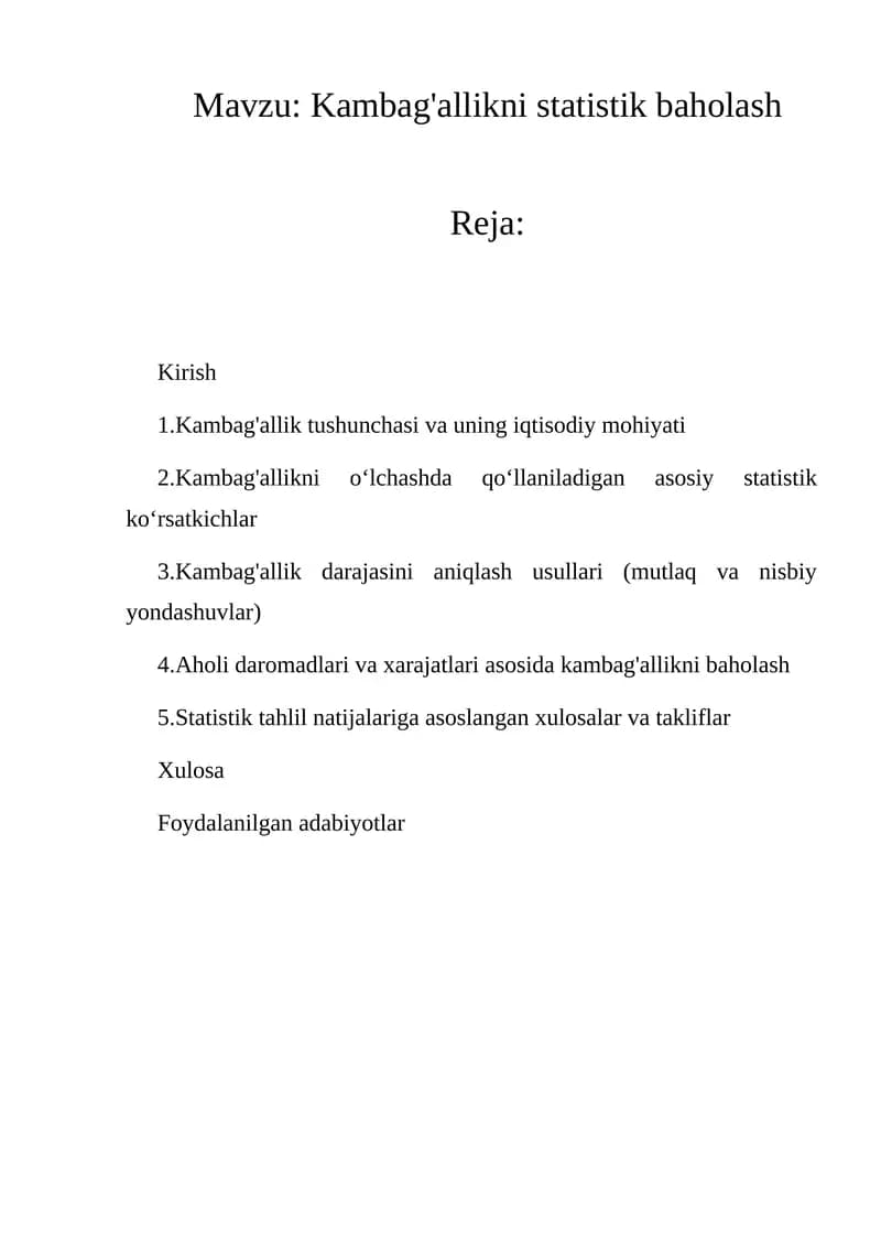 Kambag'allikni statistik baholash