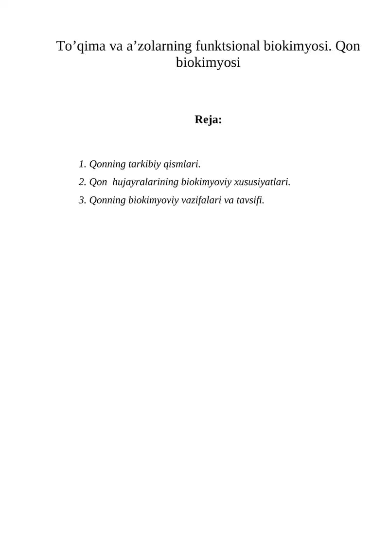 Qonning Biokimyoviy Xususiyatlari