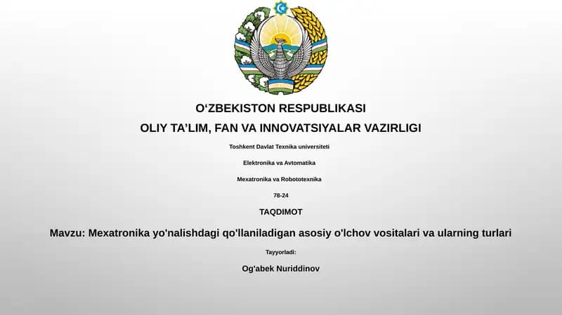 Mexatronikada Qo'llaniladigan O'lchov Vositalari