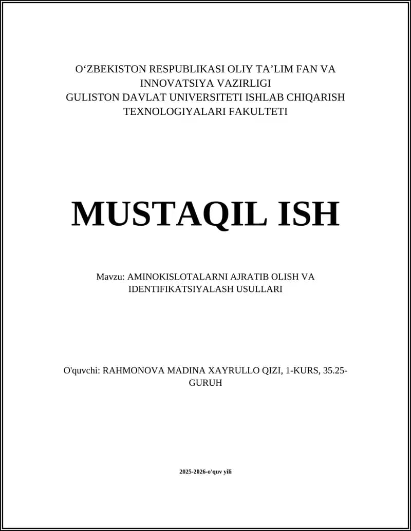 AMINOKISLOTALARNI AJRATIB OLISH VA IDENTIFIKATSIYALASH USULLARI