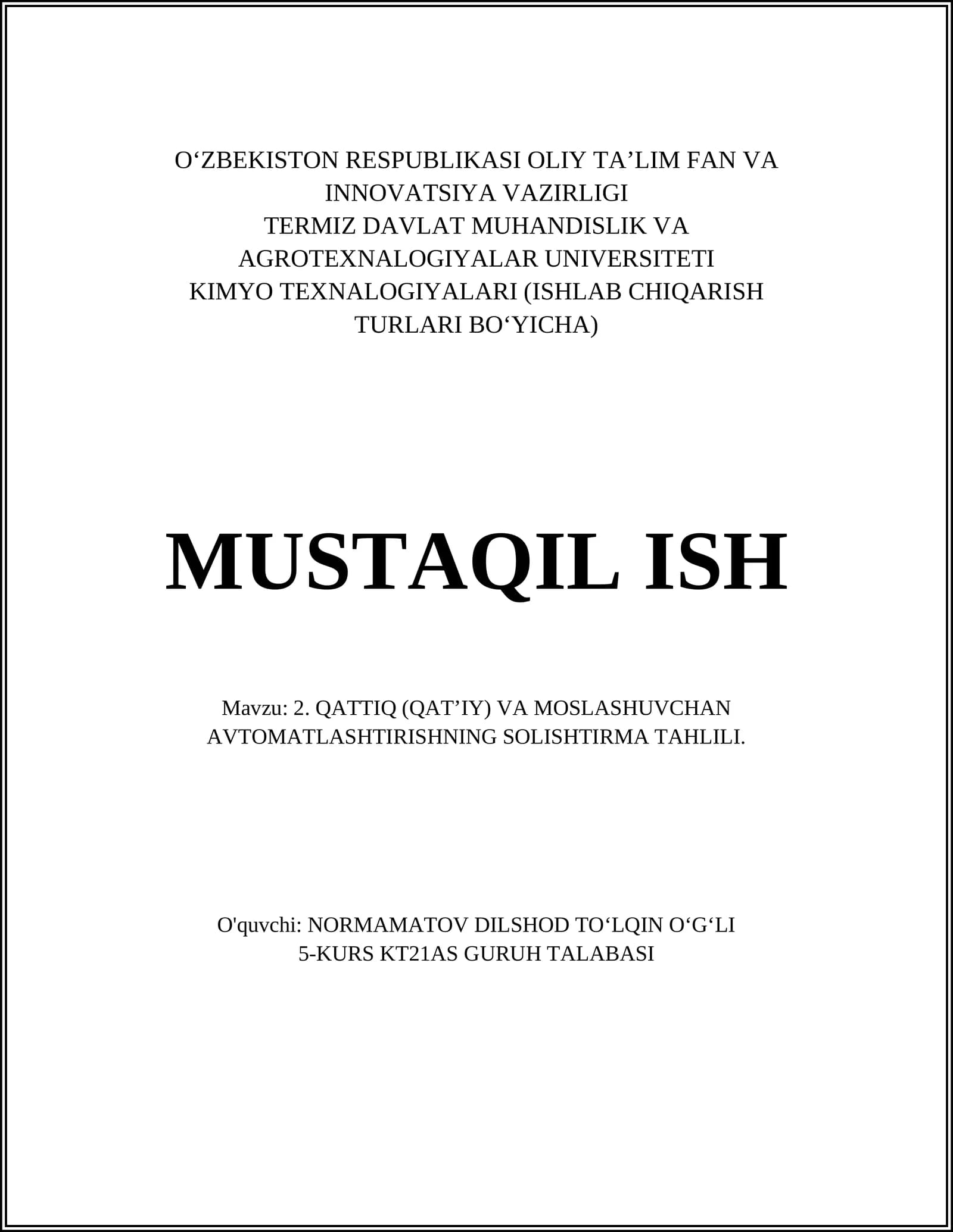 Kimyo Texnologiyalari (Ishlab chiqarish turlari bo'yicha)