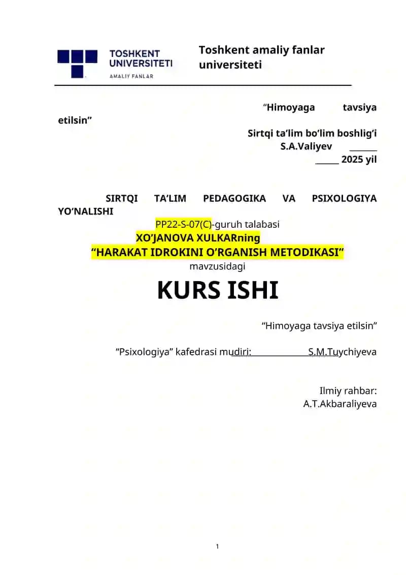 "HARAKAT IDROKINI O’RGANISH METODIKASI"