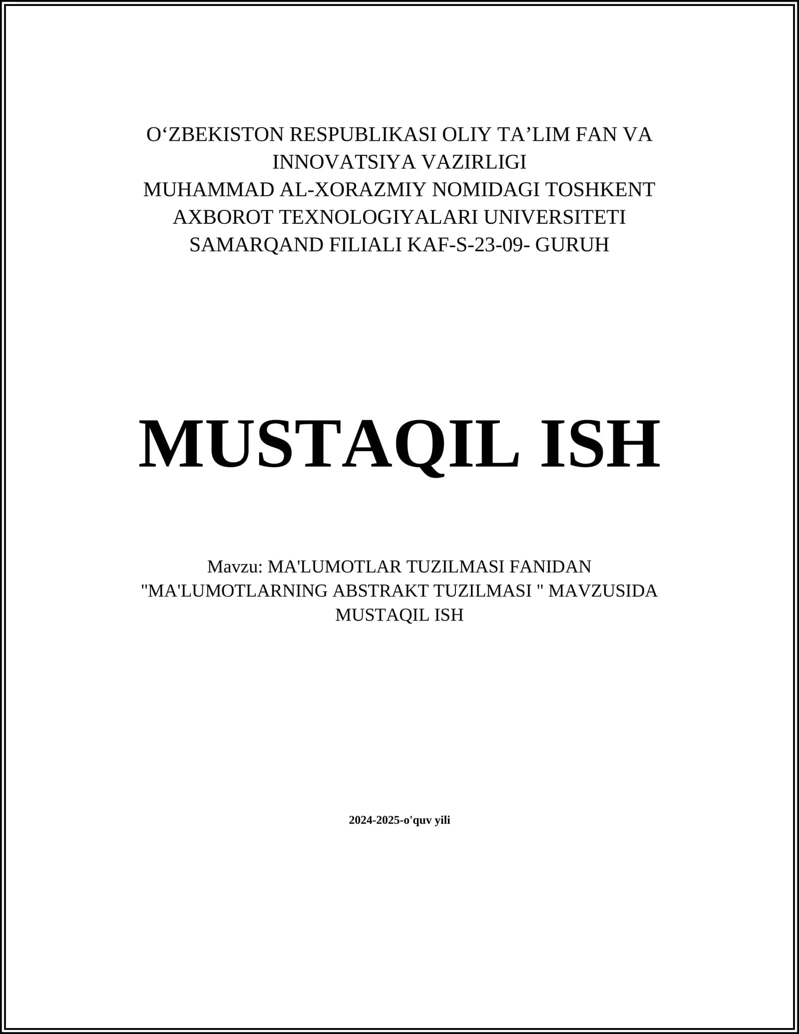 "MA'LUMOTLARNING ABSTRAKT TUZILMASI"