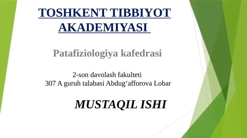 ETIOLOGIKOMILLARNING ORGANIZMGA TA’SIRI PATOFIZIOLOGIYASI