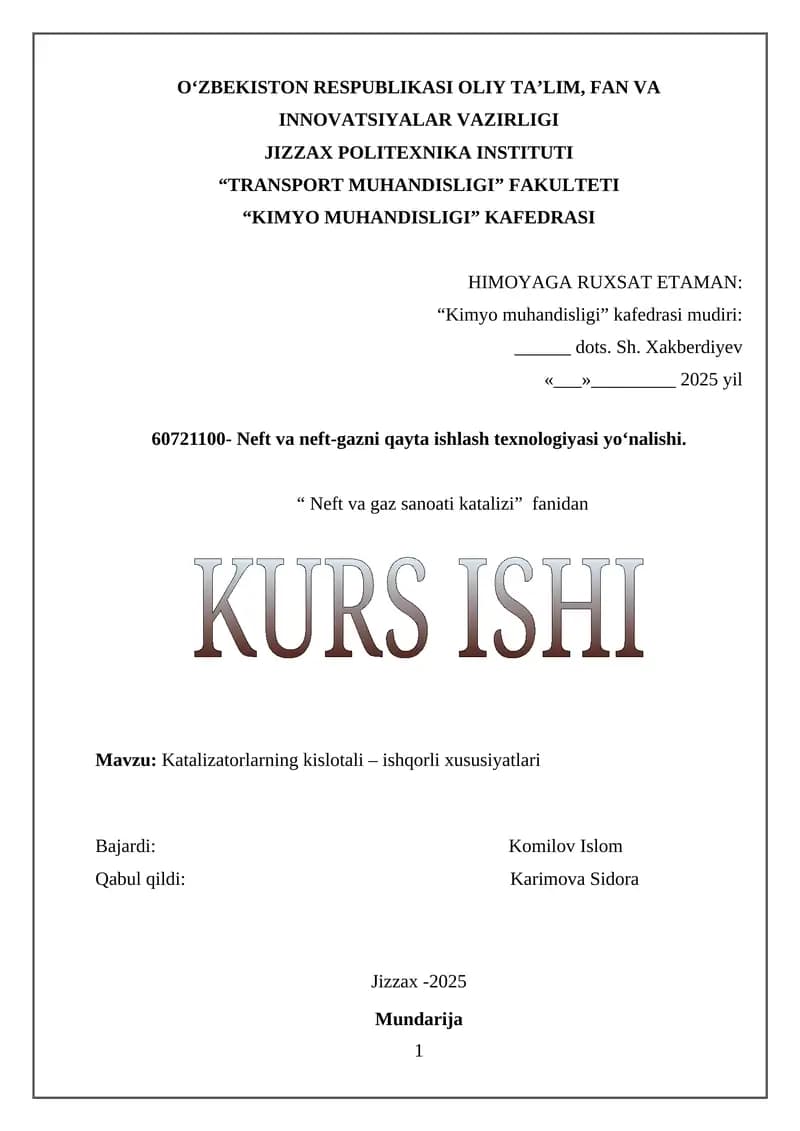 Kislotali – Ishqorli Katalizatorlarning Xususiyatlari