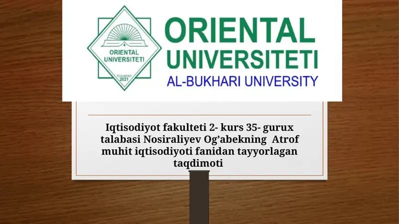 HAVONING IFLOSLANISHI BUYICHA BOSHQARUV SIYOSATI ASOSLARI