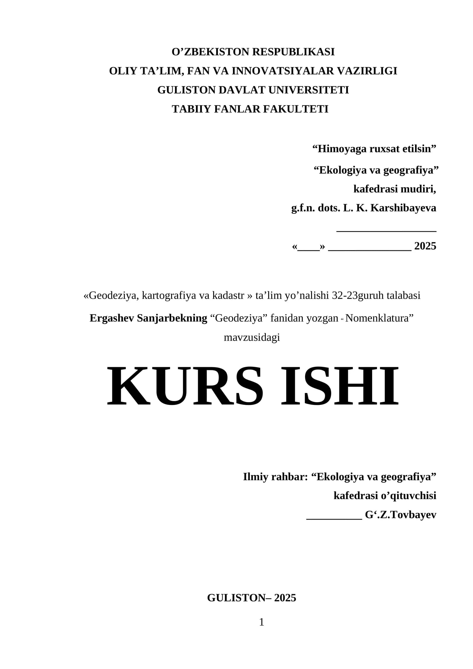 "Nomenklatura" mavzusidagi KURS ISHI