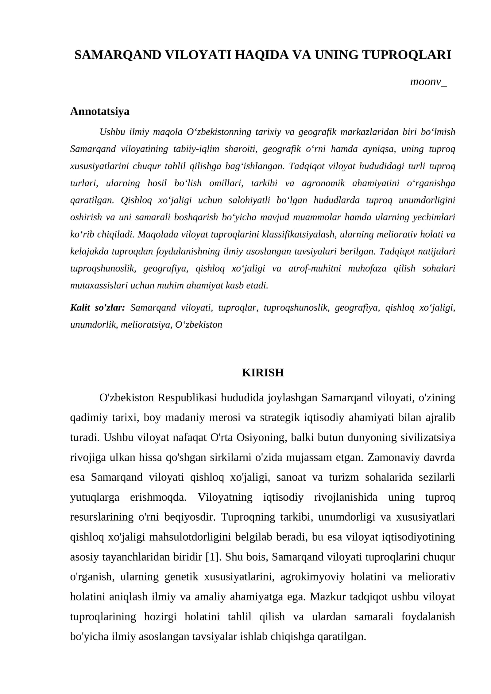 SAMARQAND VILOYATI HAQIDA VA UNING TUPROQLARI
