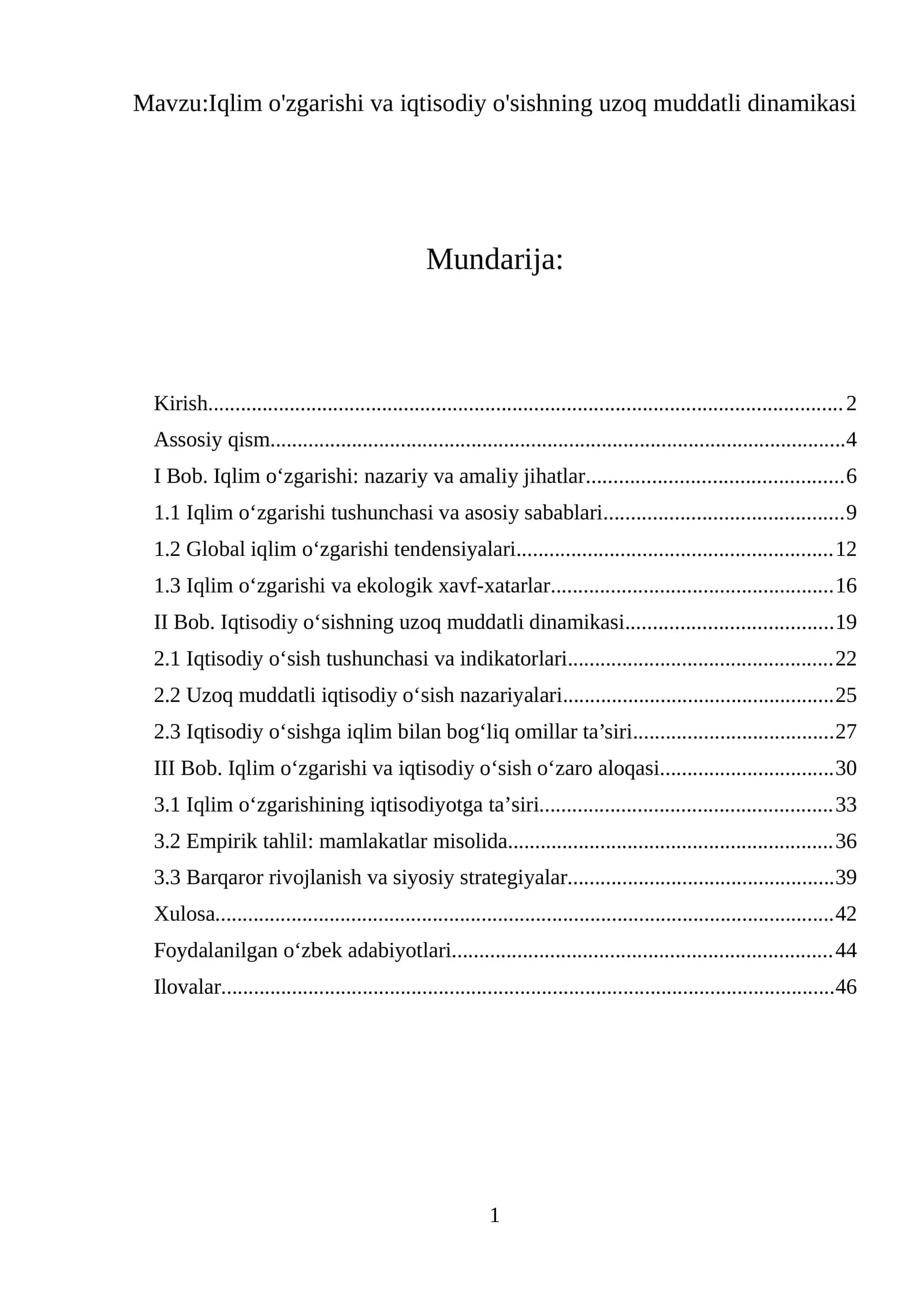 Iqlim o'zgarishi va iqtisodiy o'sishning uzoq muddatli dinamikasi