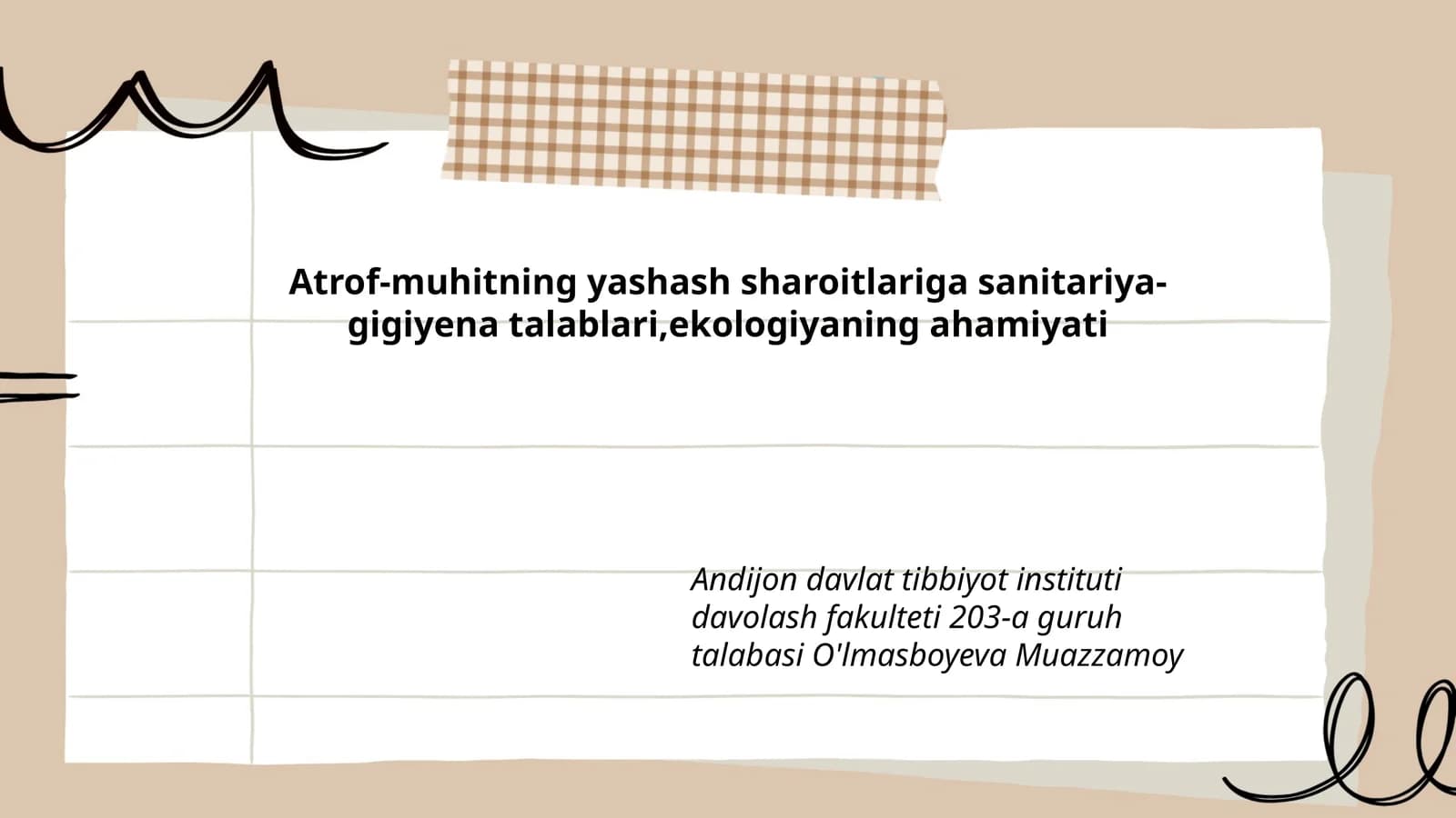 Sanitariya-gigiyena talablari va ekologiya ahamiyati