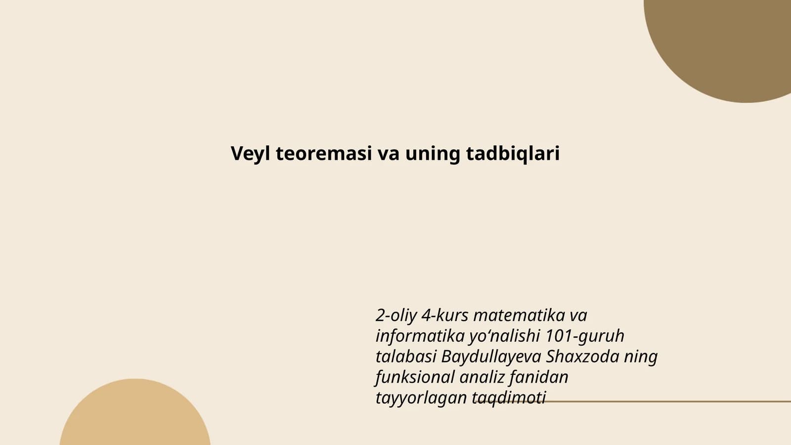 Veyl teoremasi va uning tadbiqlari