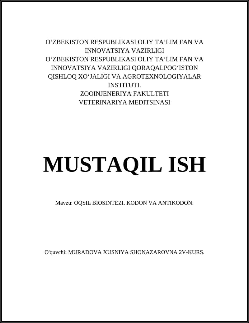 Oqsil biosintezi. Kodon va antikodon