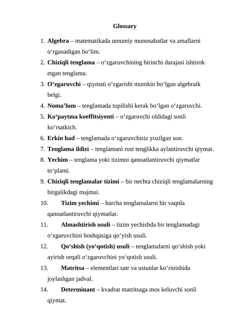 Mavzu: Algebra