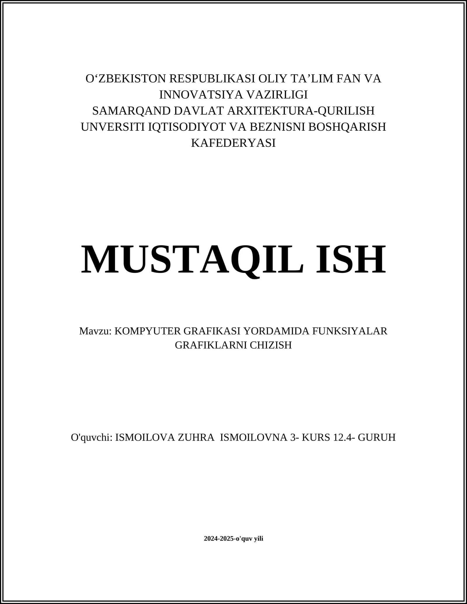 KOMPYUTER GRAFIKASI YORDAMIDA FUNKSIYALAR GRAFIKLARNI CHIZISH
