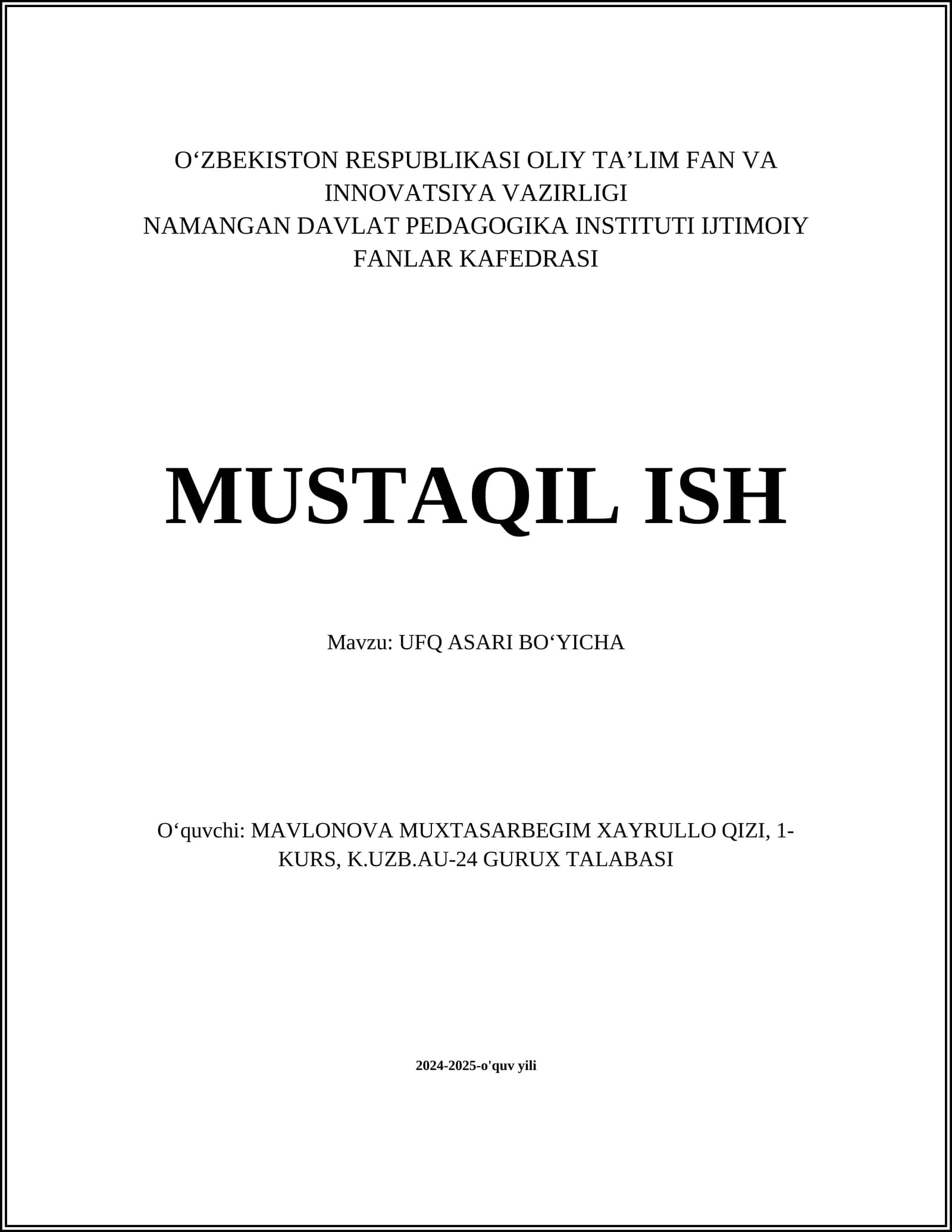 UFQ ASARI BOʻYICHA