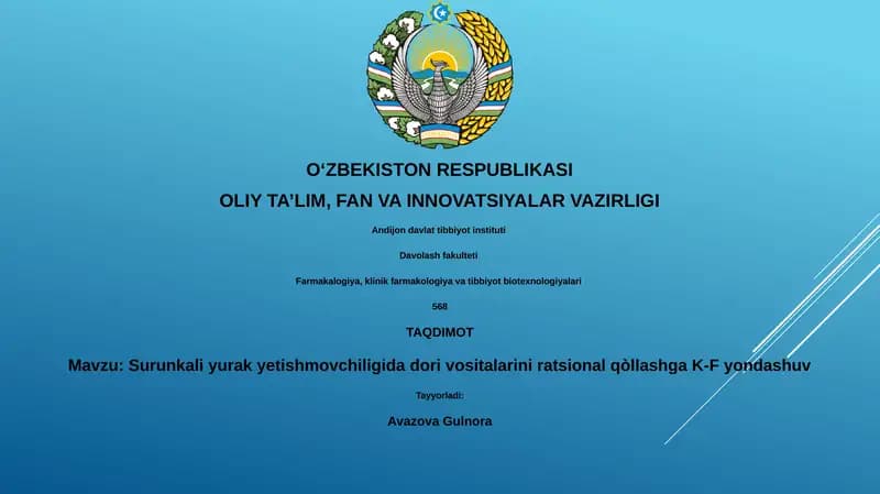 Surunkali yurak yetishmovchiligida dori vositalarini ratsional qòllashga K-F yondashuv