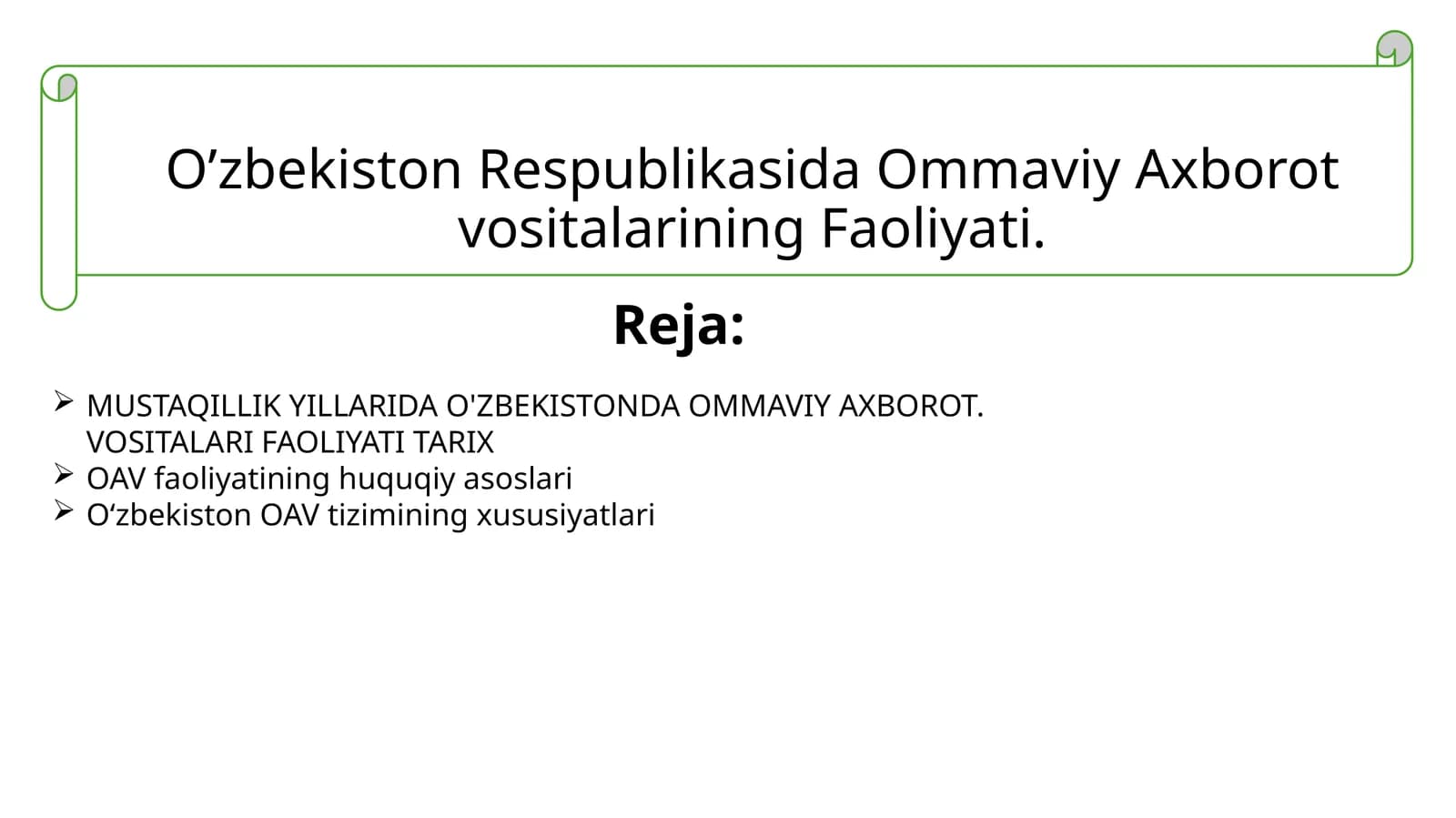 MUSTAQILLIK YILLARIDA O'ZBEKISTONDA OMMAVIY AXBOROT VOSITALARI FAOLIYATI