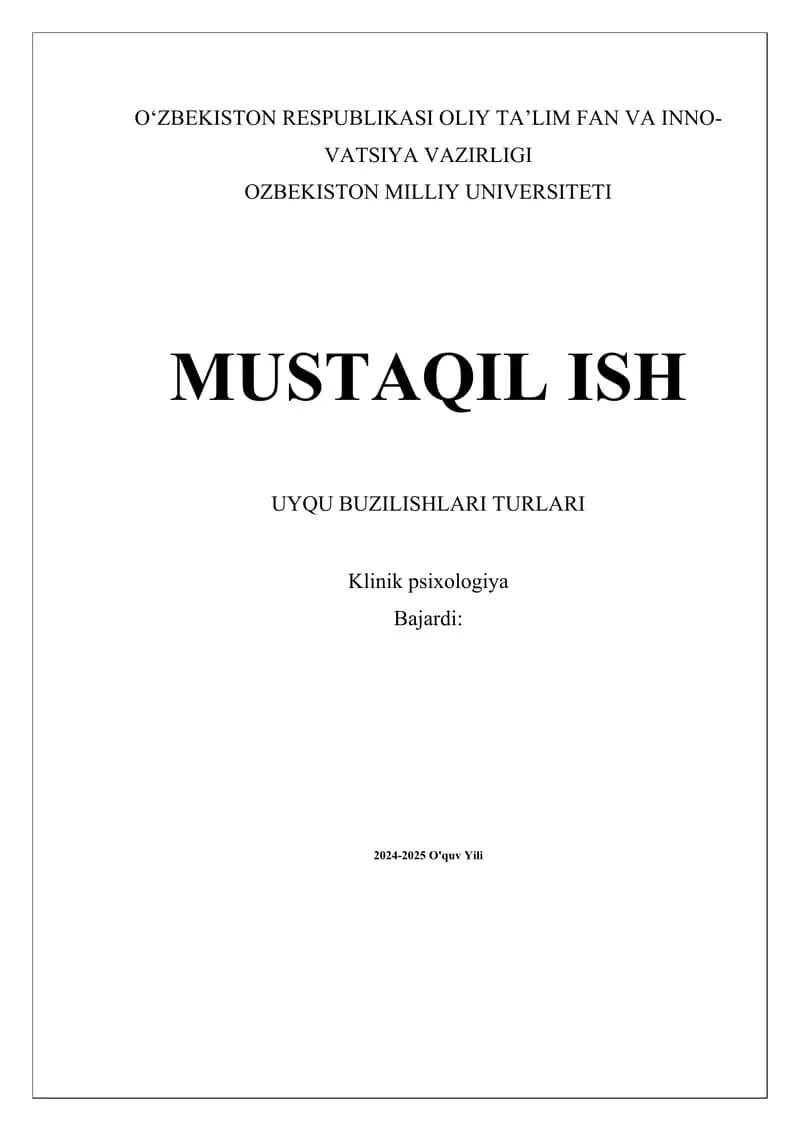 UYQU BUZILISHLARI TURLARI