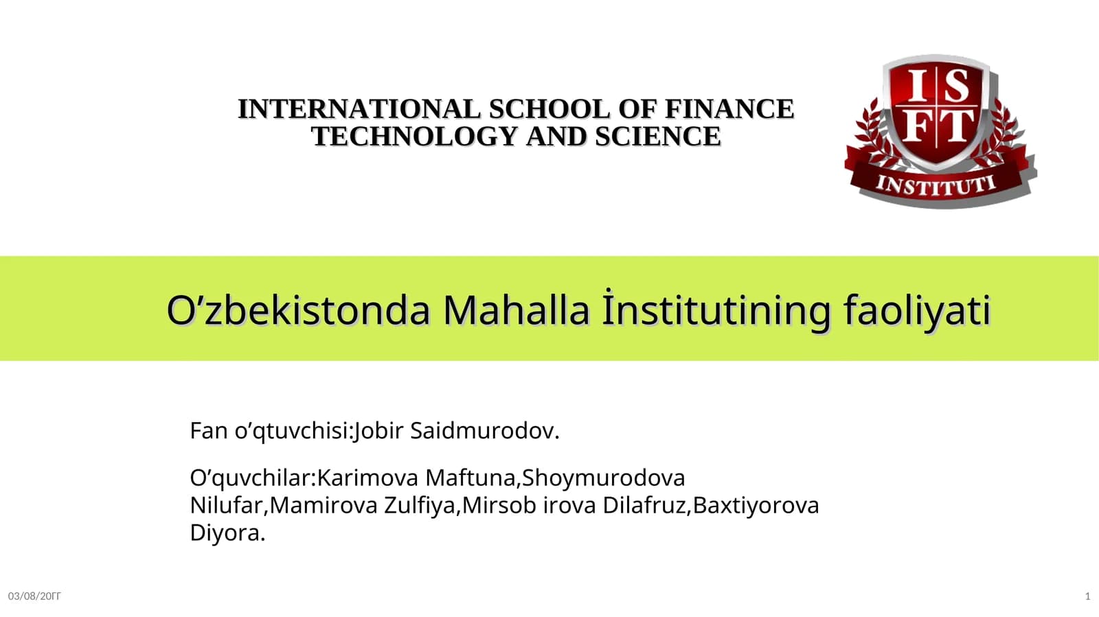 O’zbekistonda Mahalla İnstitutining faoliyati
