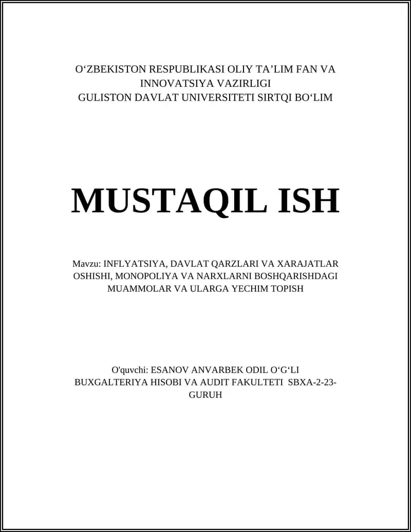 Inflyatsiya sabablari va ularni kamaytirish strategiyalari