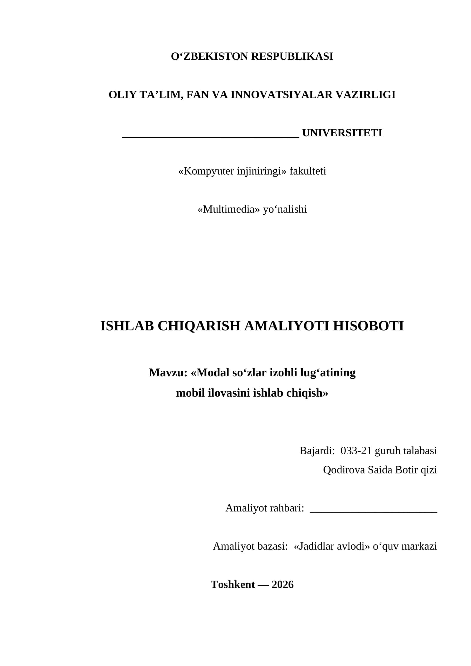 Modal so‘zlar izohli lug‘atining mobil ilovasini ishlab chiqish