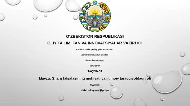 Sharq falsafasining mohiyati va ijtimoiy taraqqiyotdagi roli