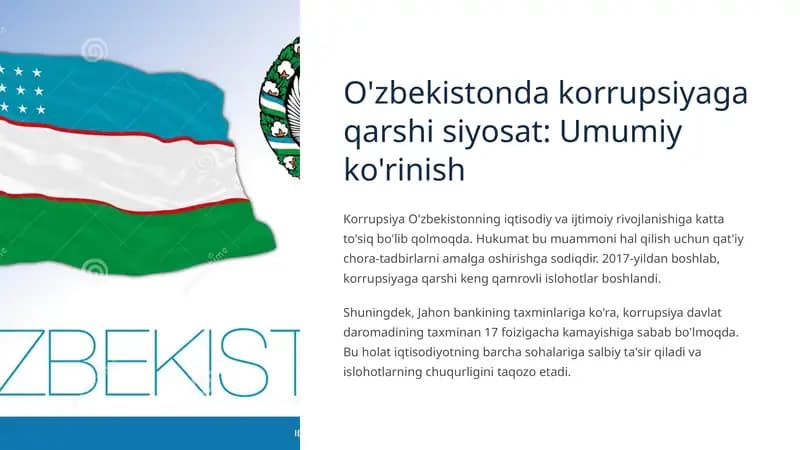 O'zbekistonda korrupsiyaga qarshi siyosat Umumiy ko'rinish