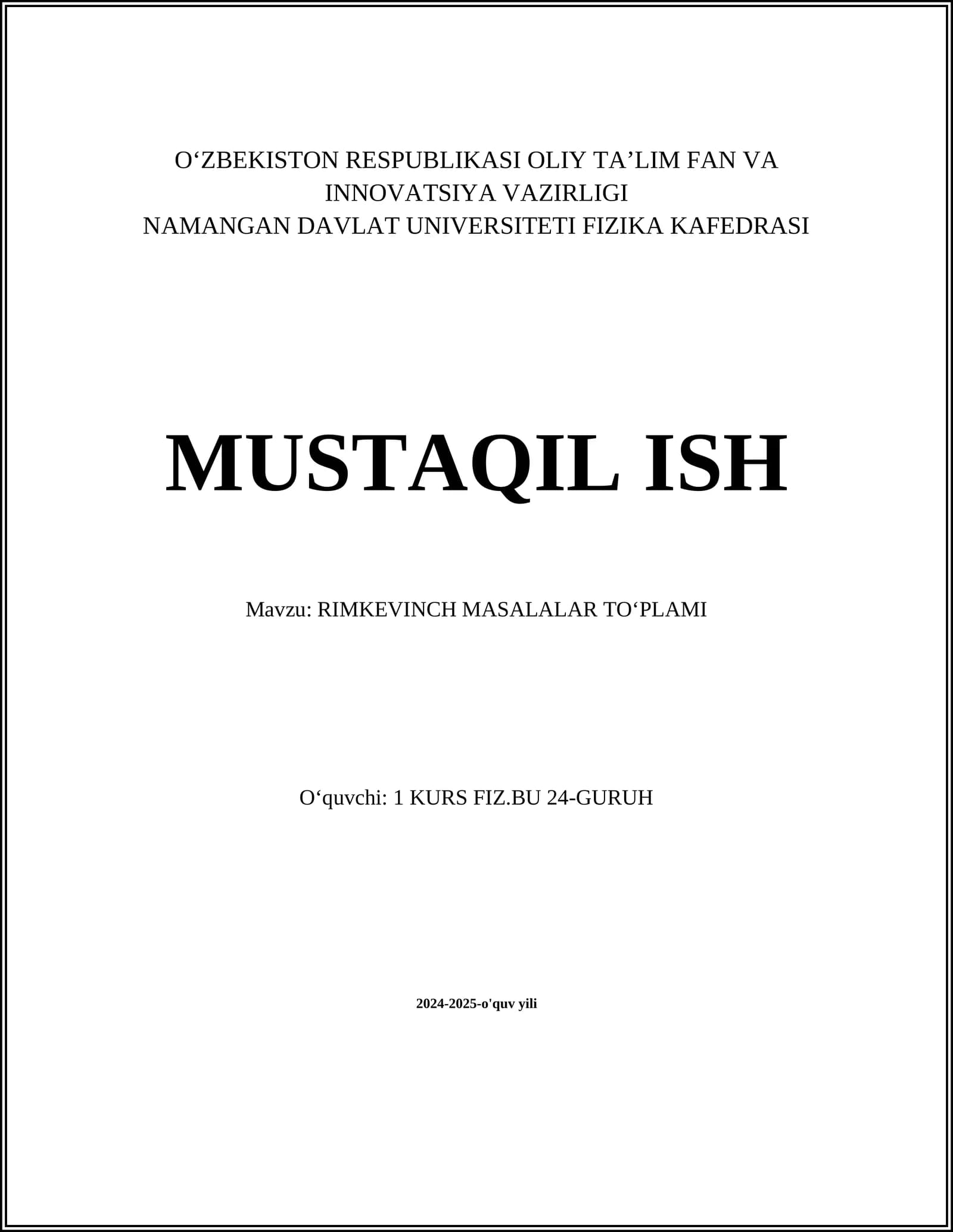 RIMKEVINCH MASALALAR TOʻPLAMI
