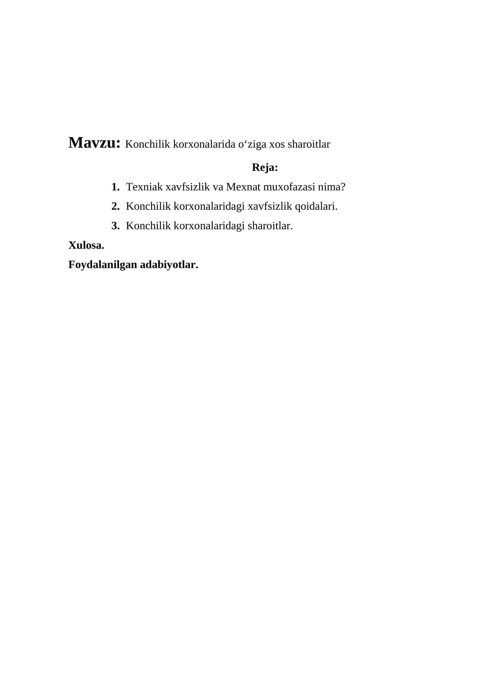 Konchilik korxonalarida oʻziga xos sharoitlar