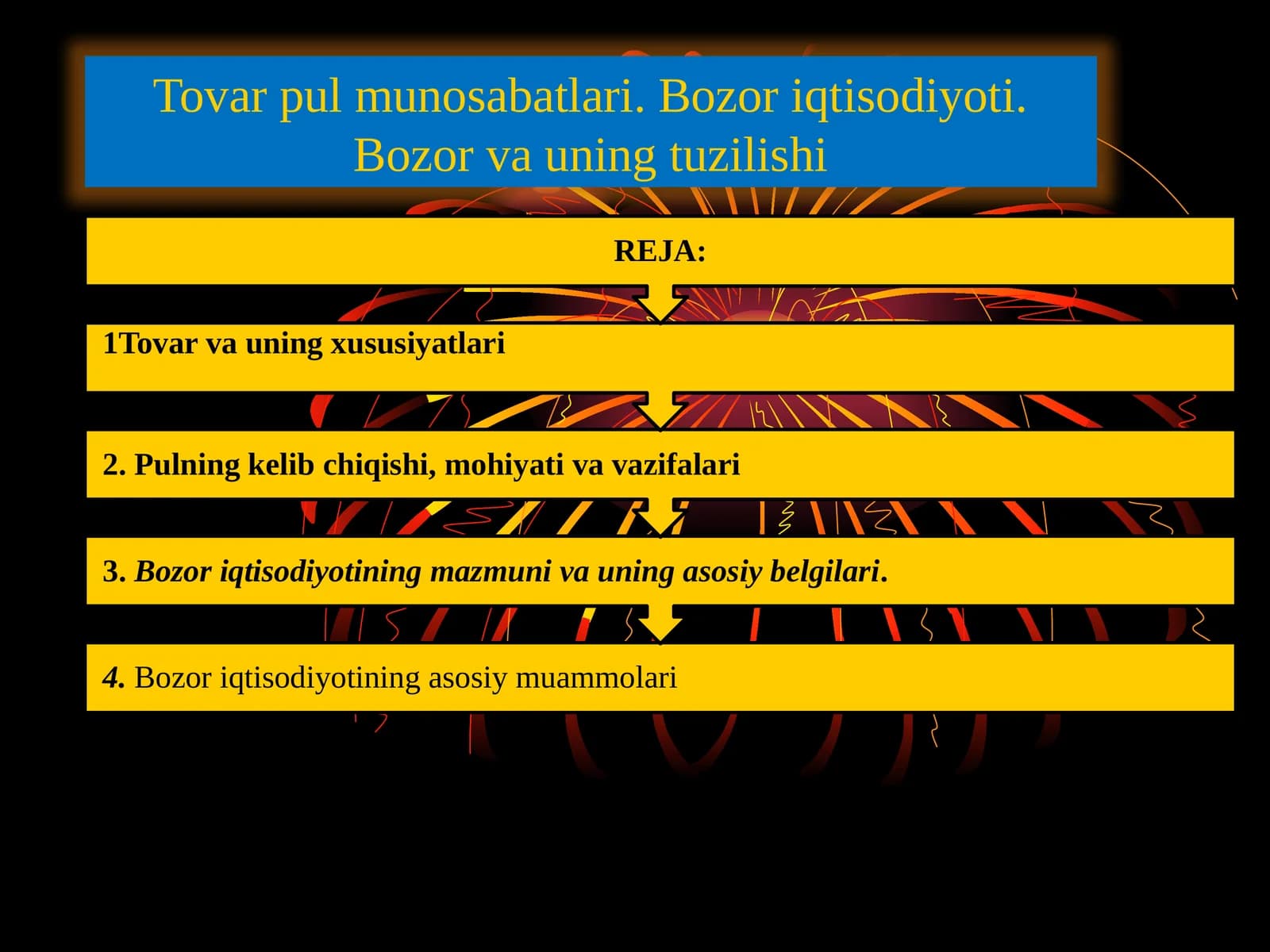 Tovar pul munosabatlari. Bozor iqtisodiyoti. Bozor va uning tuzilishi