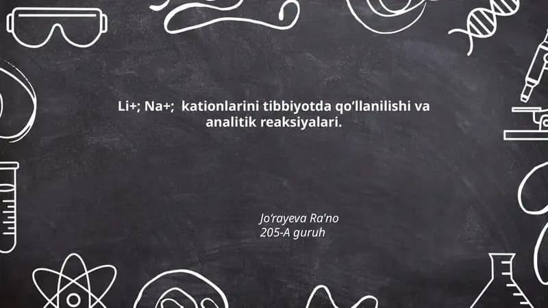 Li+; Na+; kationlarini tibbiyotda qo‘llanilishi va analitik reaksiyalari