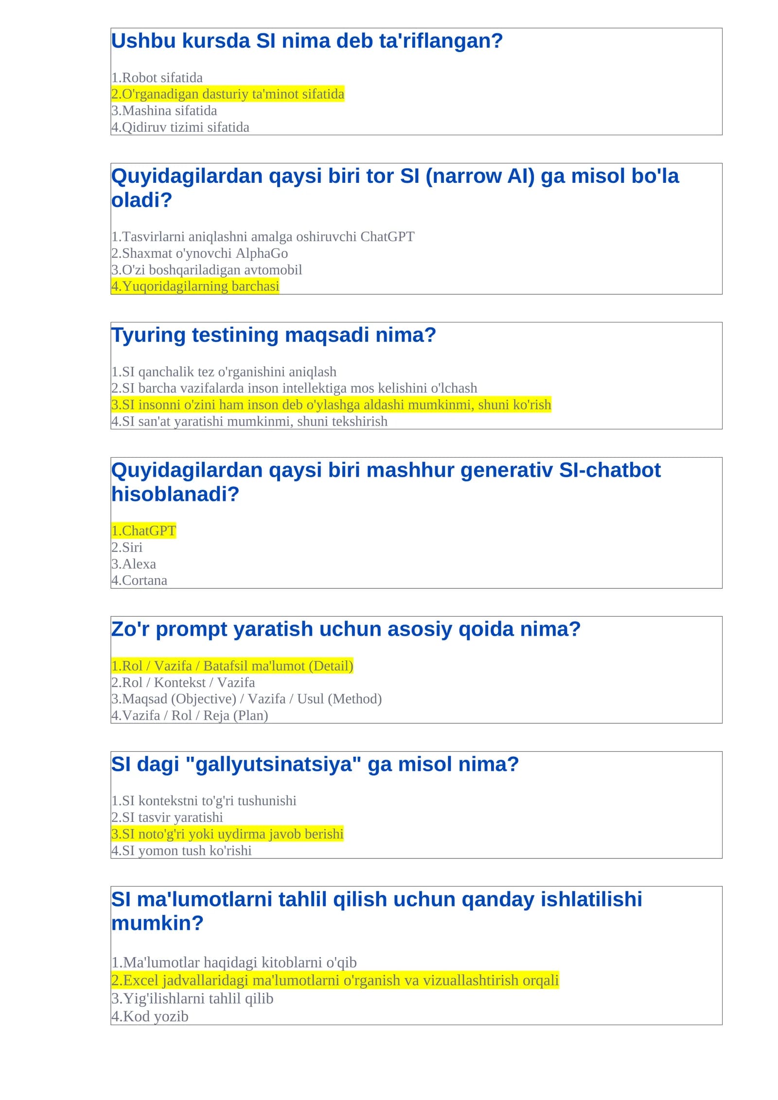 Sun'iy intellekt savol-javoblari