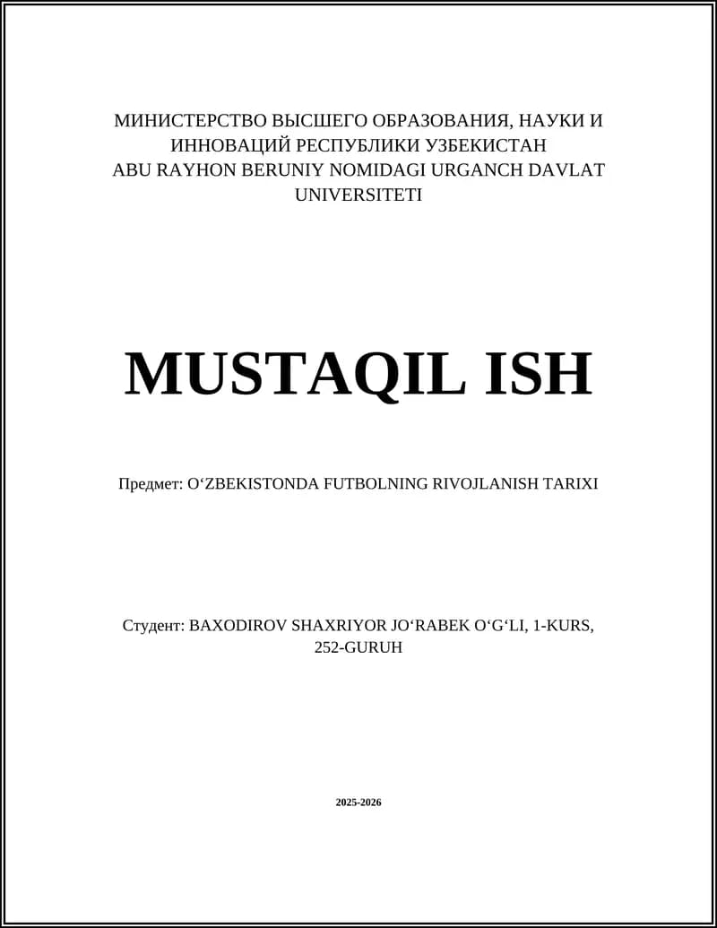 OʻZBEKISTONDA FUTBOLNING RIVOJLANISH TARIXI