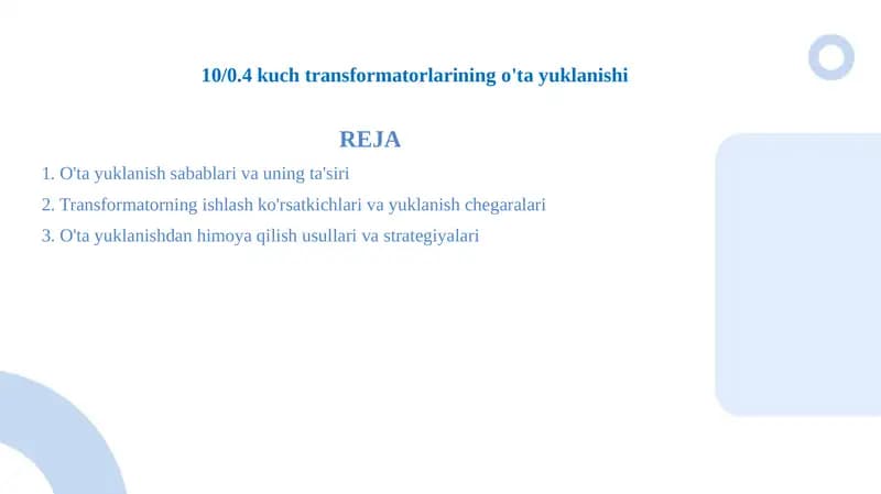 10 0.4 kuch transformatorlarining o'ta yuklanishi
