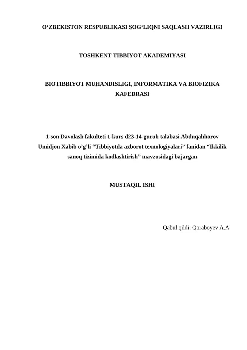 Ikkilik sanoq tizimida kodlashtirish
