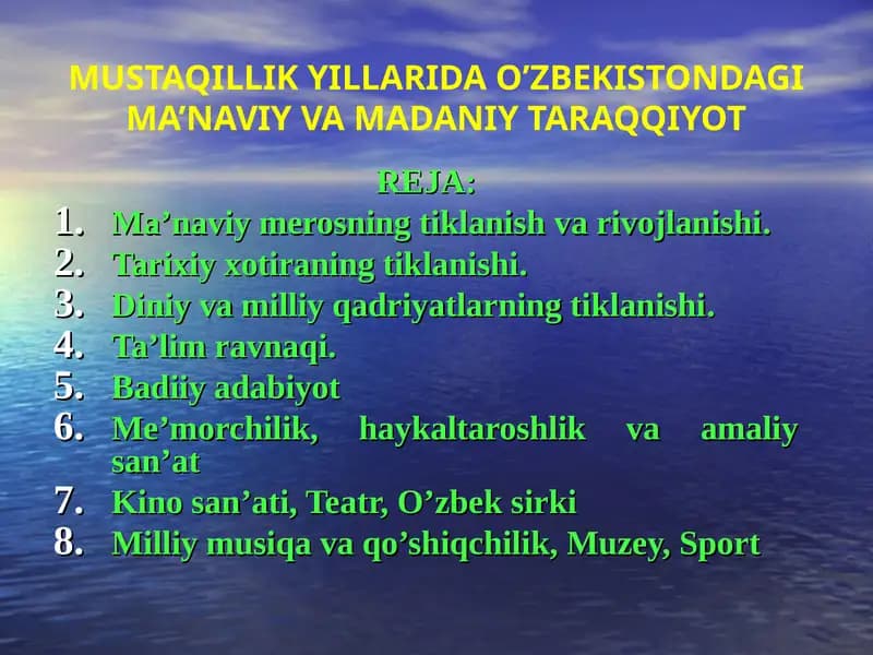 Mirziyoyev Sh.M. Yangi O’zbekistonda erkin va farovon yashaylik