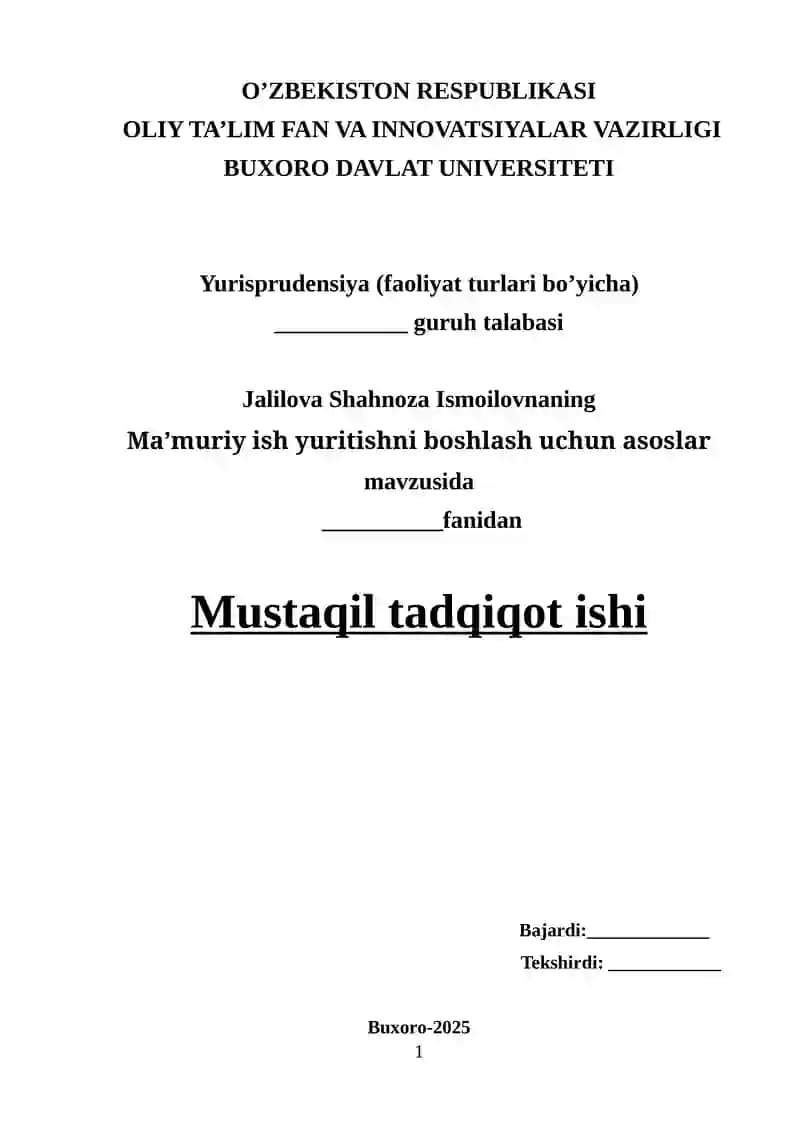 Ma’muriy ish yuritishni boshlash uchun asoslar