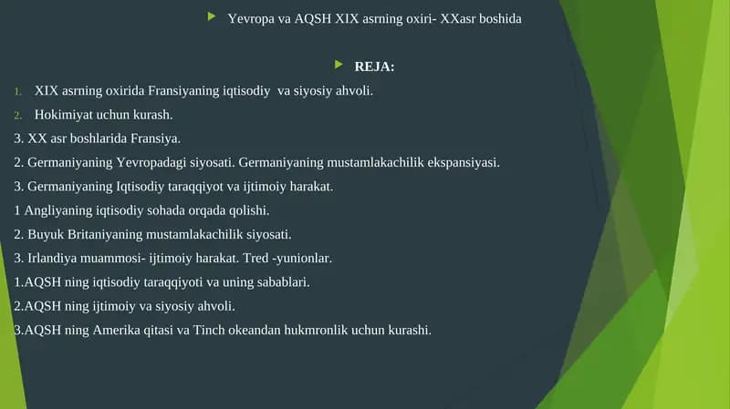 Yevropa va AQSH XIX asrning oxiri- XXasr boshida