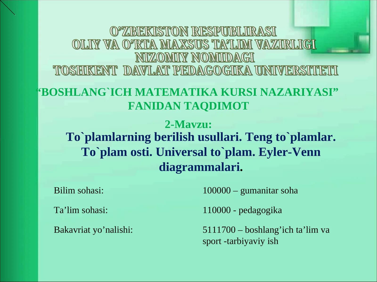 To`plamlarning berilish usullari