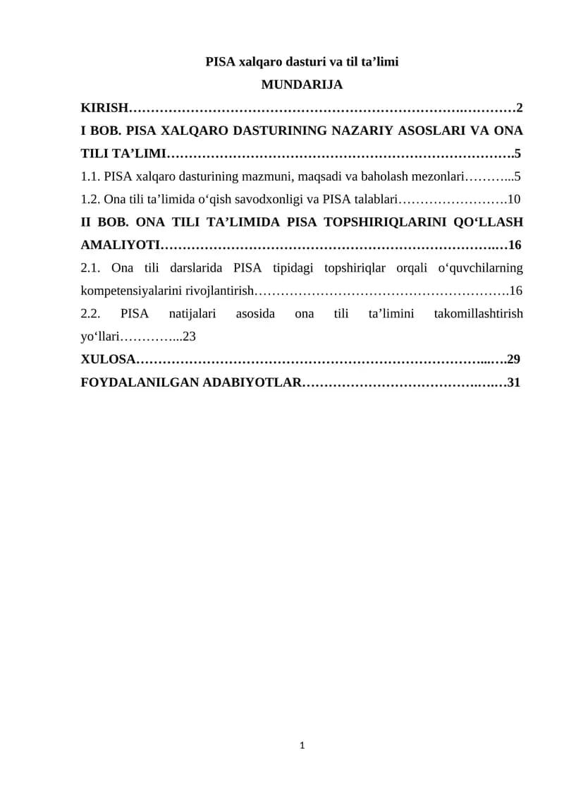 PISA xalqaro dasturi va til ta’limi
