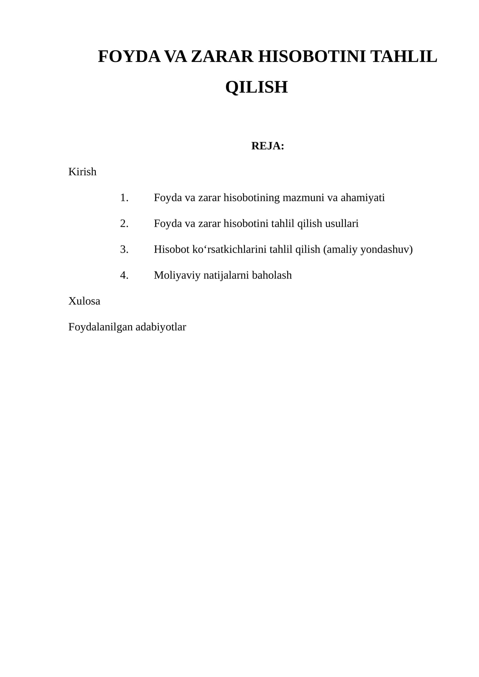 Foyda va zarar hisobotini tahlil qilish