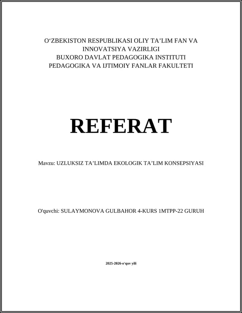 Uzluksiz ta'limda ekologik ta'lim konsepsiyasi